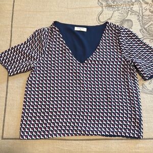 Babaton Blue and White Boxy Crop Blouse